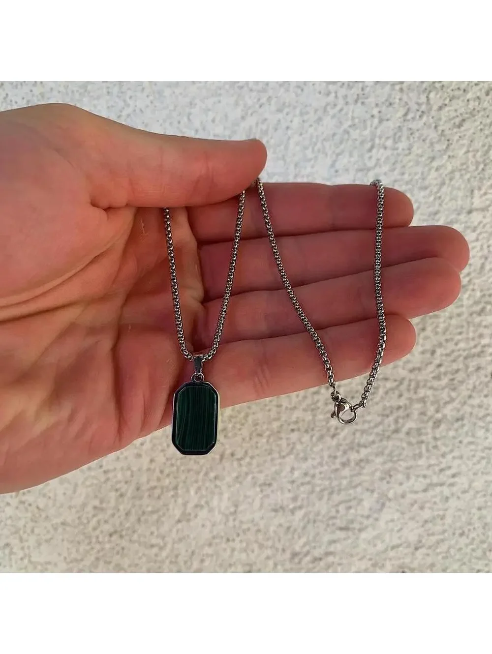 Silver with Green pendant stainless steel necklace